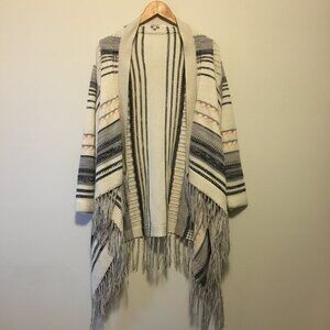 Neutral Cream, Grey, Black and Pink Arizonian Bohemian Tasseled Shawl